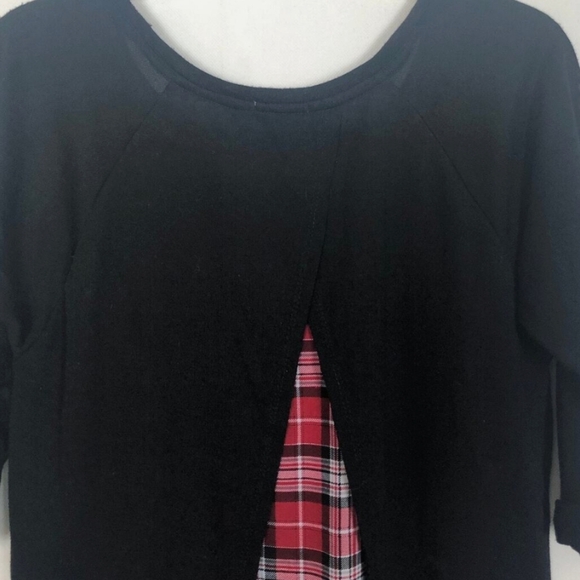NWT Bongo Plus black knit sweater with tulip back and peekaboo plaid, sz 2X - Picture 7 of 11
